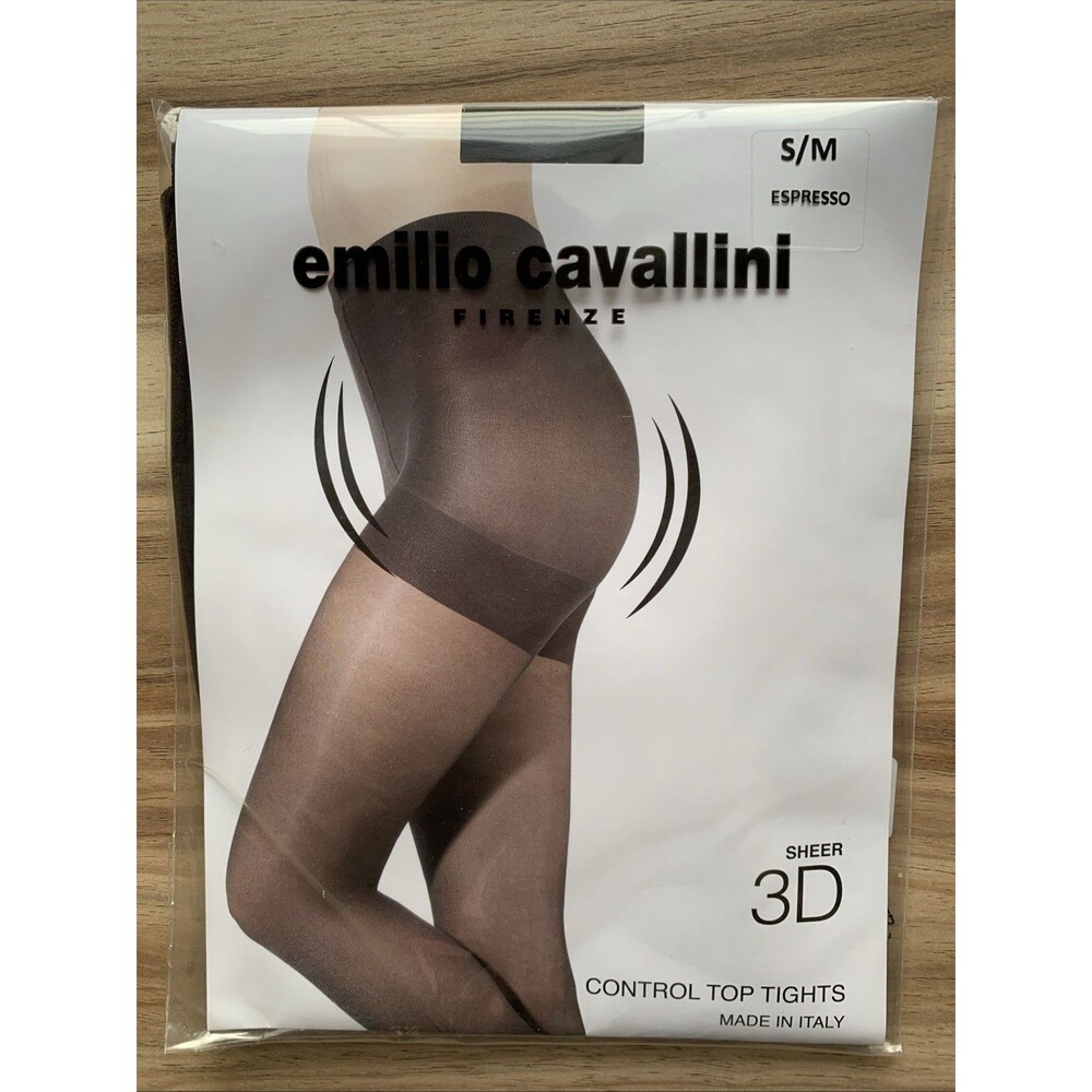 Emilio Cavallini Sheer 3D Control Top Italy Tights Small Medium Espresso 30 Den